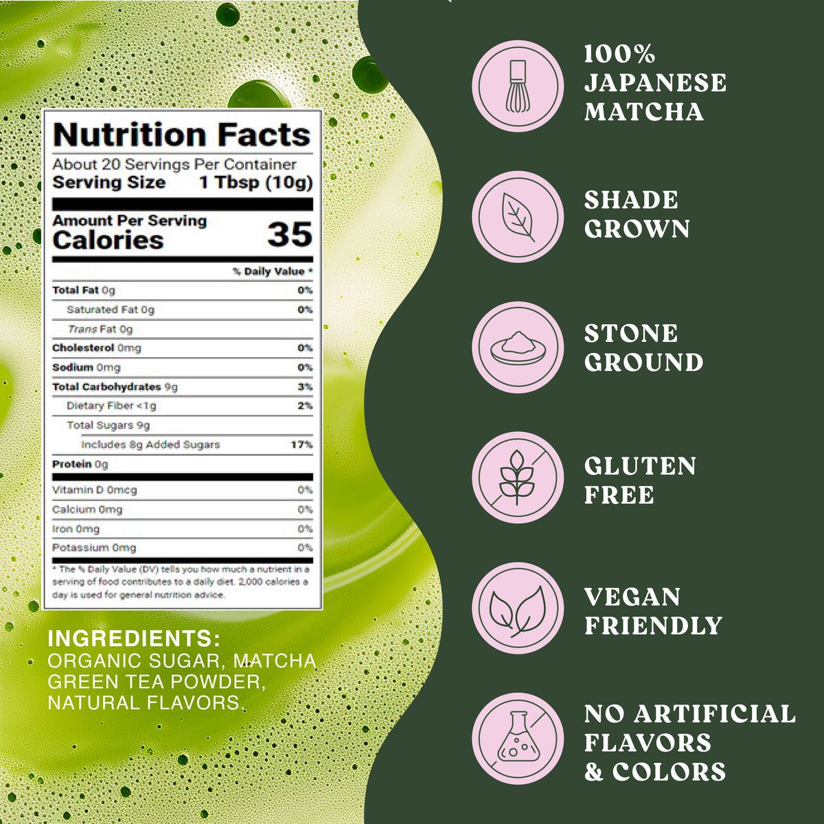 Harmony Matcha Lavender, Premium Shade-Grown Japanese Matcha, Sweetened with Organic Sugar, 20 Servings