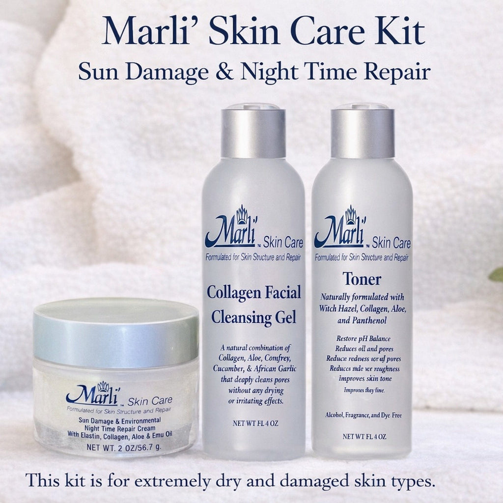 Marli Complete Skin Care Kit with Sun Damage & Environmental Night Time Repair Cream